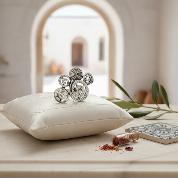 Handmade Turkish Zamak Spiral Statement Ring Boho Chic Adjustable Silver Tone - Picture 11 of 16